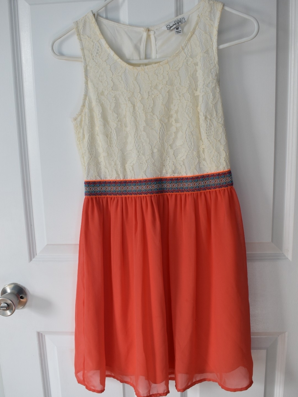 Speechless Cream Lace Top & Coral Skirt Dress